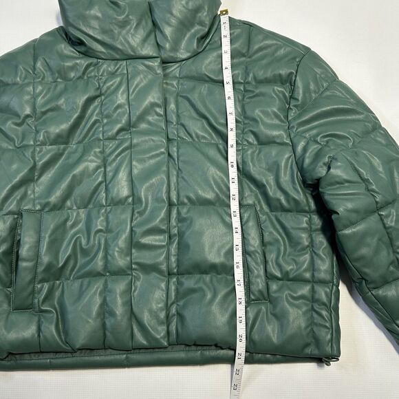 Windsor Love Tree Vegan Leather Puffer Crop Jacket Womens Size Large, Green - Picture 15 of 16